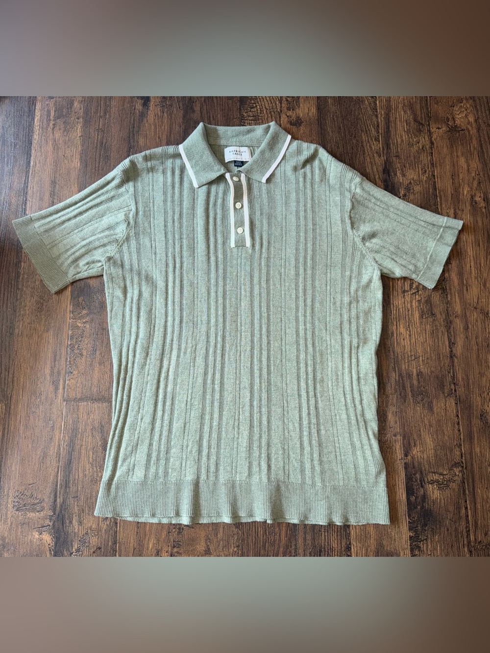 Men’s American Eagle Outfitters Sage Green Ribbed Polo Sweater Shirt Size M